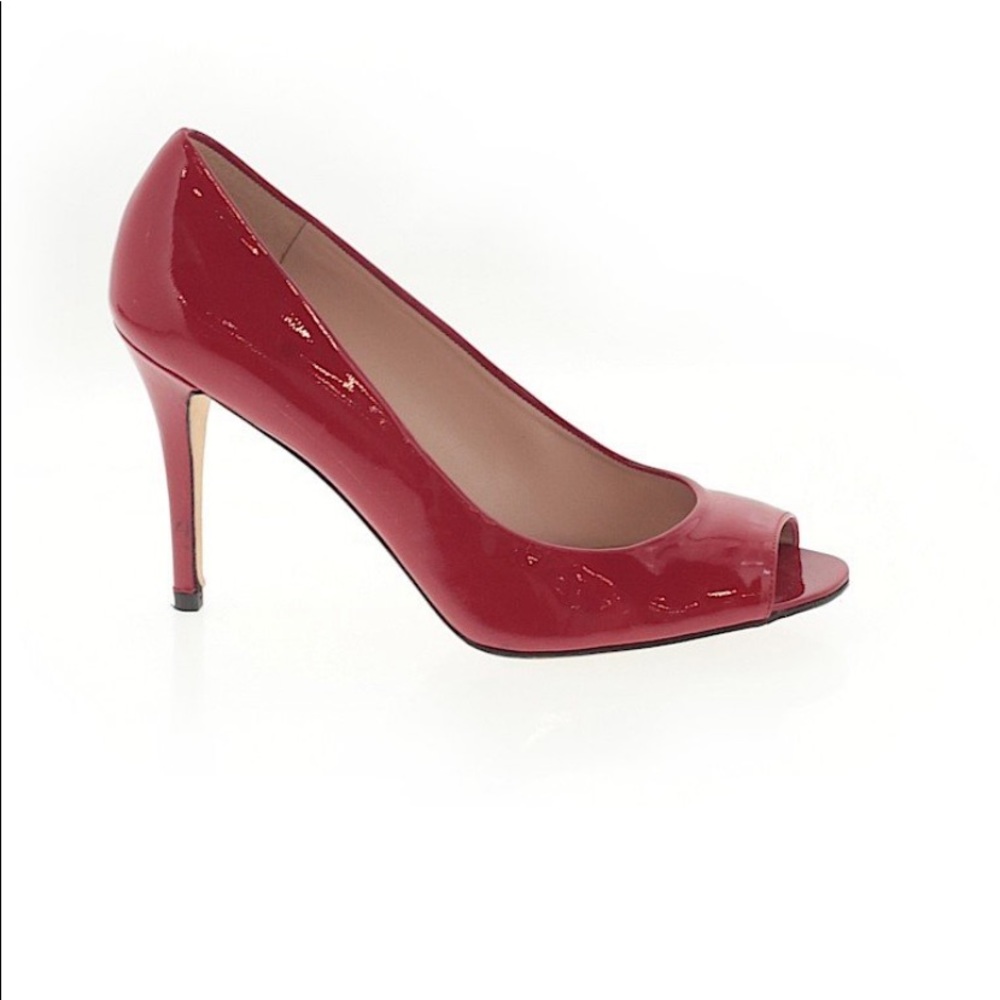 Stuart Weitzman Linda Red Quasar Leather Open Toe Pumps